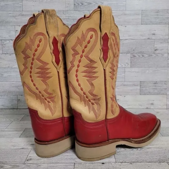 Women's Lucchese 2000 Crepe Western Pink Leather Square Toe Cowboy Boots Size 7