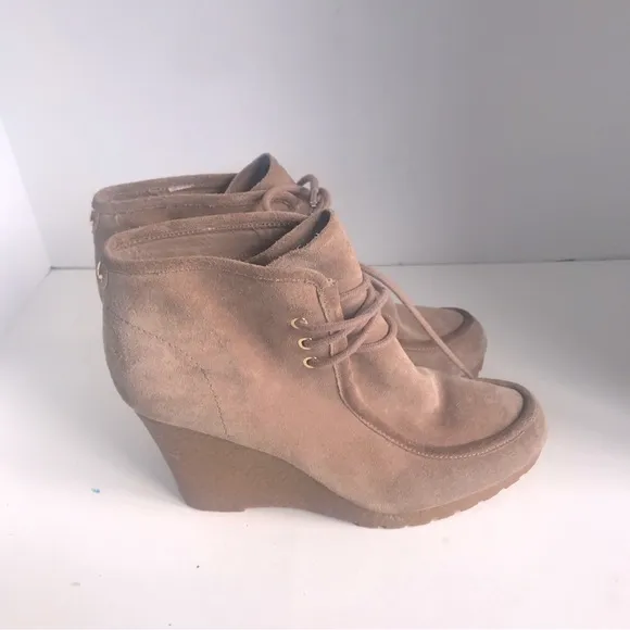 Womens MICHAEL Michael Kors Rory Suede Wedge Lace-Up Moc Toe Boots Size 10
