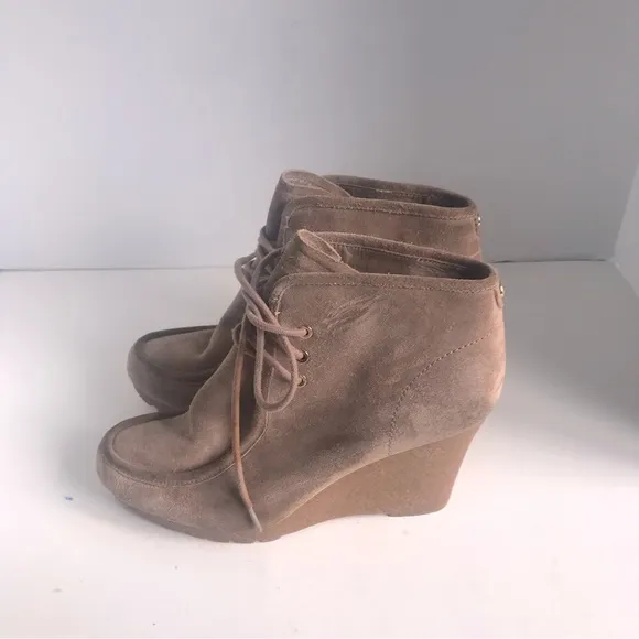 Womens MICHAEL Michael Kors Rory Suede Wedge Lace-Up Moc Toe Boots Size 10