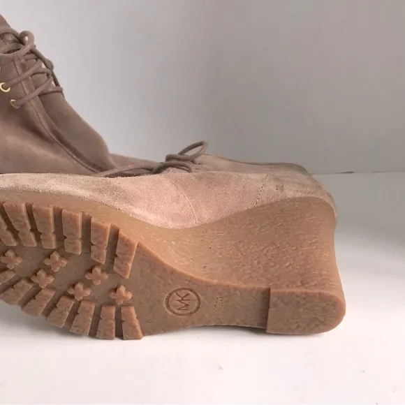Womens MICHAEL Michael Kors Rory Suede Wedge Lace-Up Moc Toe Boots Size 10