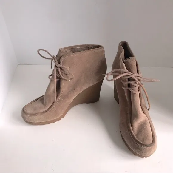 Womens MICHAEL Michael Kors Rory Suede Wedge Lace-Up Moc Toe Boots Size 10