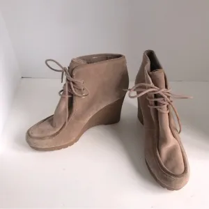 Womens MICHAEL Michael Kors Rory Suede Wedge Lace-Up Moc Toe Boots Size 10
