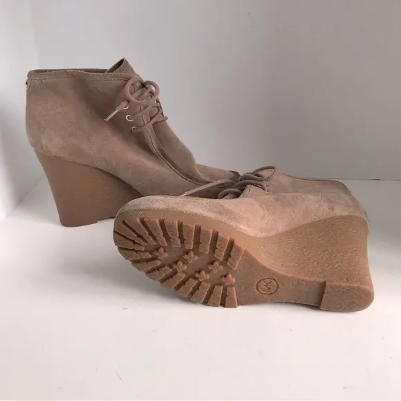 Womens MICHAEL Michael Kors Rory Suede Wedge Lace-Up Moc Toe Boots Size 10