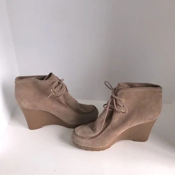 Womens MICHAEL Michael Kors Rory Suede Wedge Lace-Up Moc Toe Boots Size 10