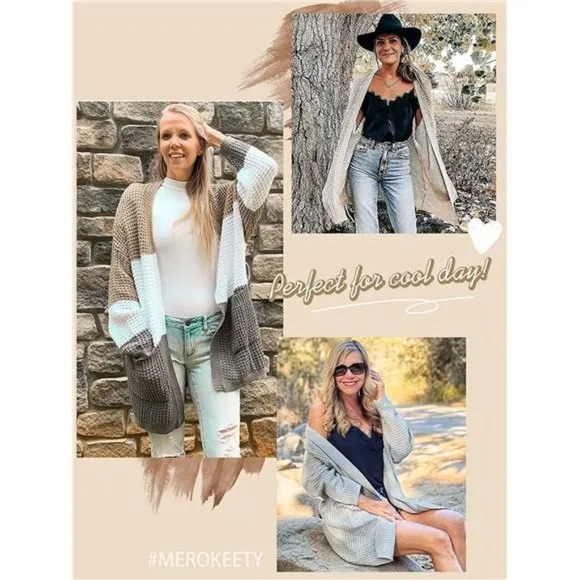 WOMEN'S Oversized Long Batwing Sleeve Cardigan Waffle Knit Sweater Coat