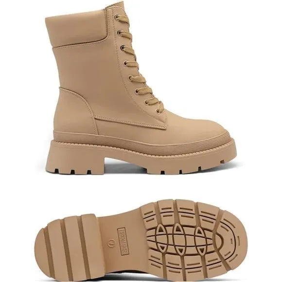 Women's Platform Chelsea Combat Boots Lace Up Lug Sole Ankle Booties Shoes