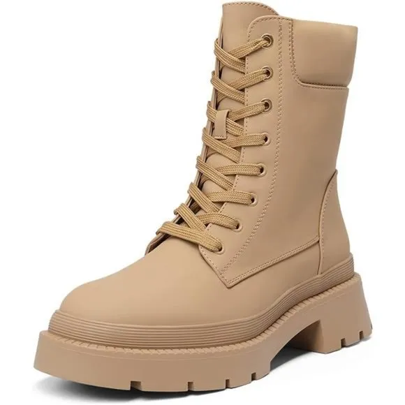 Women's Platform Chelsea Combat Boots Lace Up Lug Sole Ankle Booties Shoes