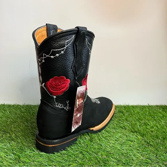 WOMEN'S WESTERN RODEO COWGIRL BOOTS GENUINE LEATHER BOTA DAMA VAQUERA BLACK 706