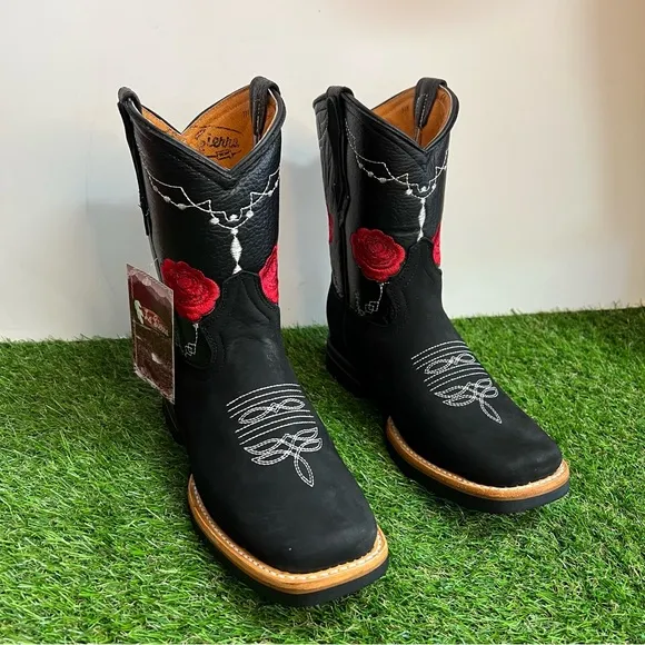 WOMEN'S WESTERN RODEO COWGIRL BOOTS GENUINE LEATHER BOTA DAMA VAQUERA BLACK 706