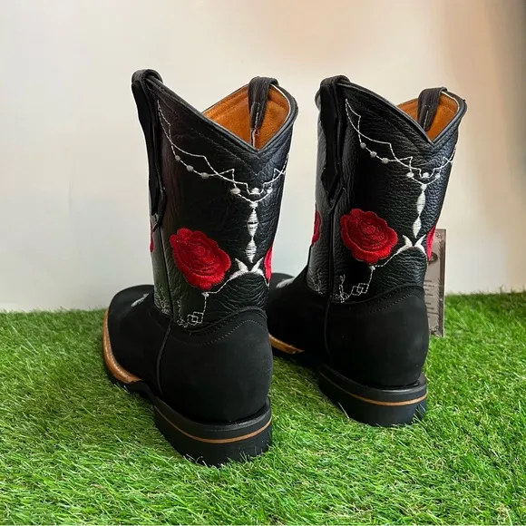WOMEN'S WESTERN RODEO COWGIRL BOOTS GENUINE LEATHER BOTA DAMA VAQUERA BLACK 706