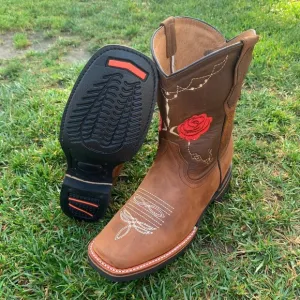 WOMEN'S WESTERN RODEO COWGIRL BOOTS GENUINE LEATHER TAN BOTA DAMA VAQUERA 706