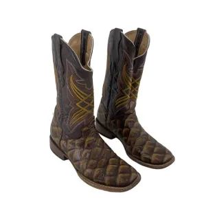 WTW Tradition Men's Exotic Pirarucu Fish Scale Brown Leather Western Boots 7.5