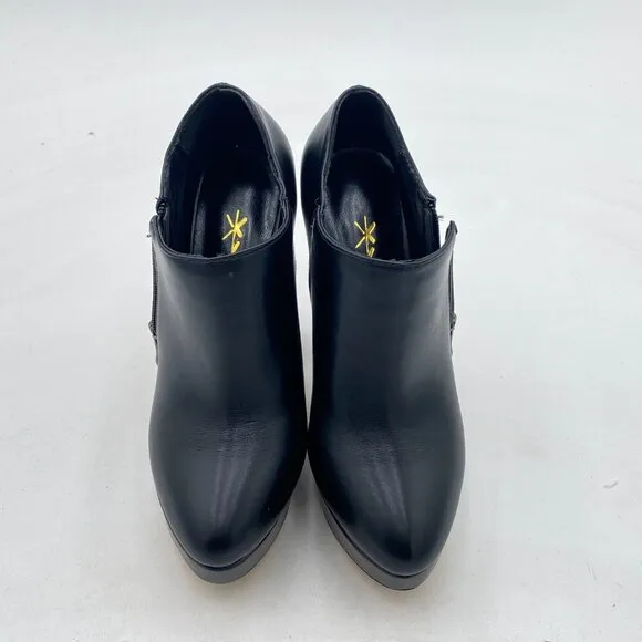 XYD Black Block High Heels Platform Ankle Boots Pointed Toe Side Zipper Booties
