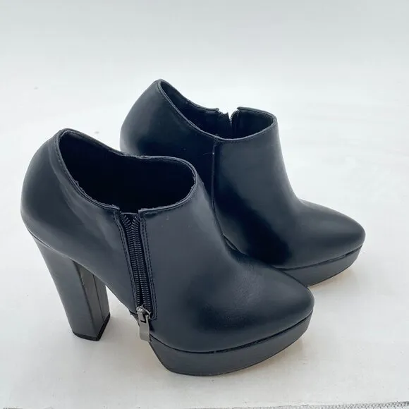 XYD Black Block High Heels Platform Ankle Boots Pointed Toe Side Zipper Booties