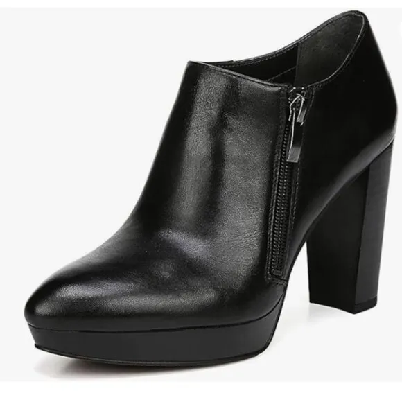 XYD Black Block High Heels Platform Ankle Boots Pointed Toe Side Zipper Booties