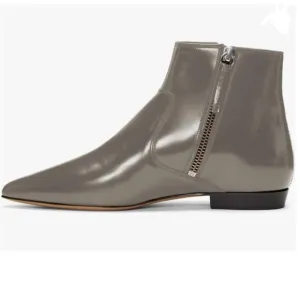 XYD Grey Pointed Toe Ankle Boots Low Heel Double Side Zippers Dress Shoes