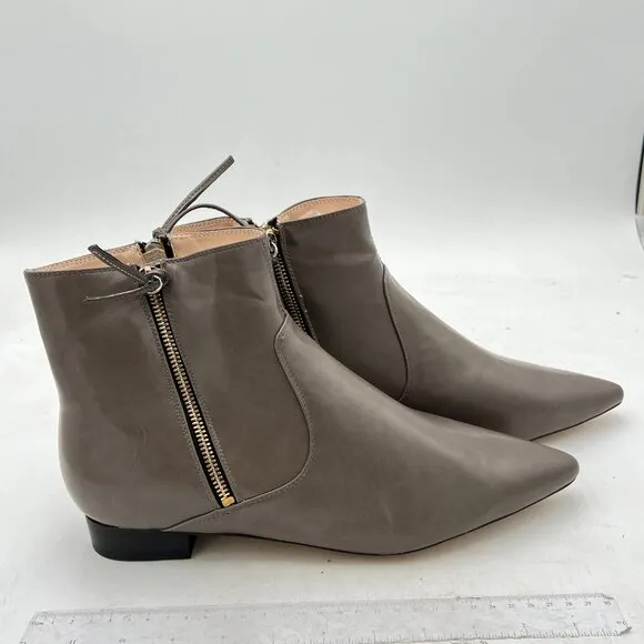 XYD Grey Pointed Toe Ankle Boots Low Heel Double Side Zippers Dress Shoes