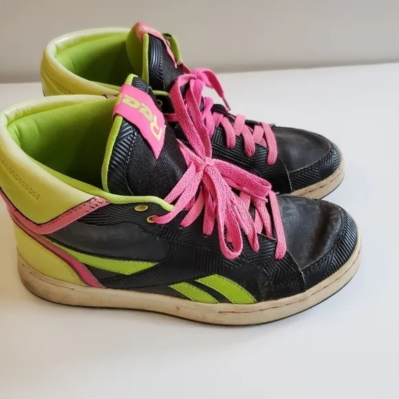 Y2K Reebok Neon High Top Sneakers Black Pink Green