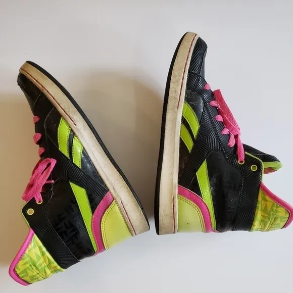 Y2K Reebok Neon High Top Sneakers Black Pink Green