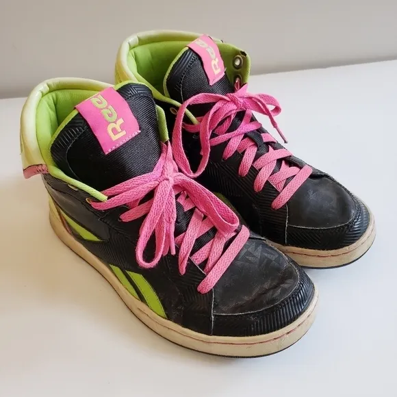 Y2K Reebok Neon High Top Sneakers Black Pink Green