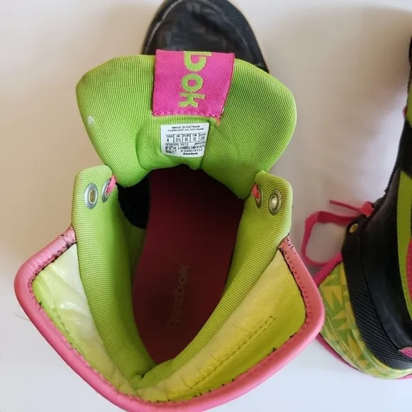Y2K Reebok Neon High Top Sneakers Black Pink Green