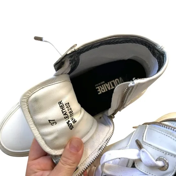 Zadig &amp; Voltaire High Flash Leather High-Top Sneakers Size EUC 37 US 7.5 White