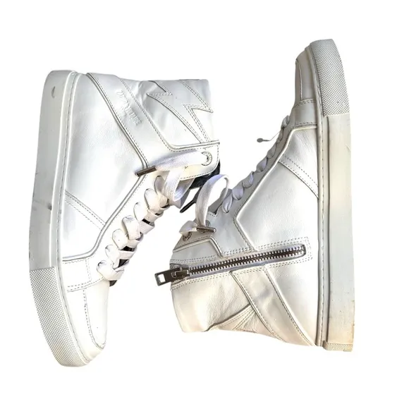 Zadig &amp; Voltaire High Flash Leather High-Top Sneakers Size EUC 37 US 7.5 White