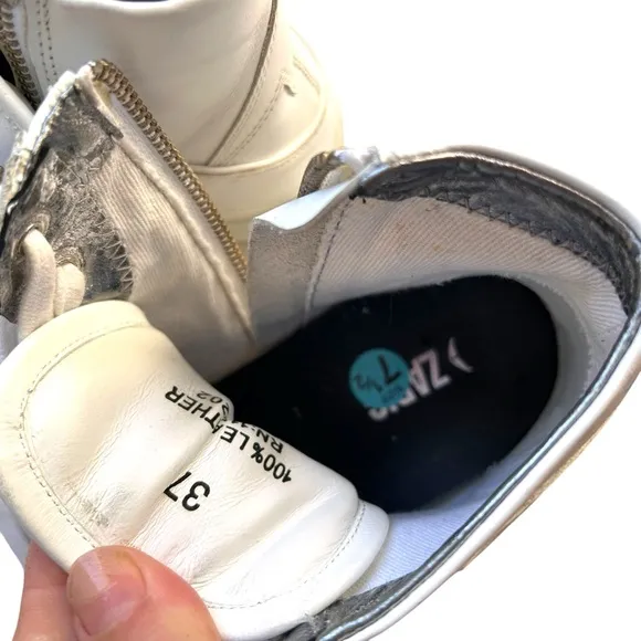 Zadig &amp; Voltaire High Flash Leather High-Top Sneakers Size EUC 37 US 7.5 White