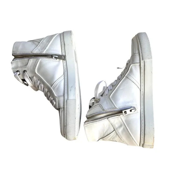 Zadig &amp; Voltaire High Flash Leather High-Top Sneakers Size EUC 37 US 7.5 White
