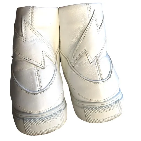 Zadig &amp; Voltaire High Flash Leather High-Top Sneakers Size EUC 37 US 7.5 White