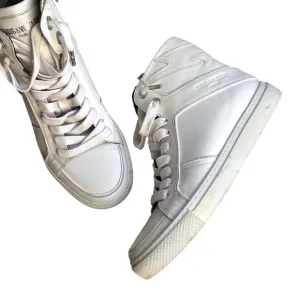 Zadig &amp; Voltaire High Flash Leather High-Top Sneakers Size EUC 37 US 7.5 White