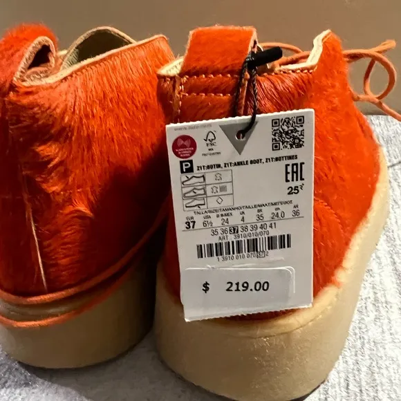ZARA BOOTS ORANGE CLARKS X ZARA LEATHER ANLKE BOOTS SHOES SIZE 6.5