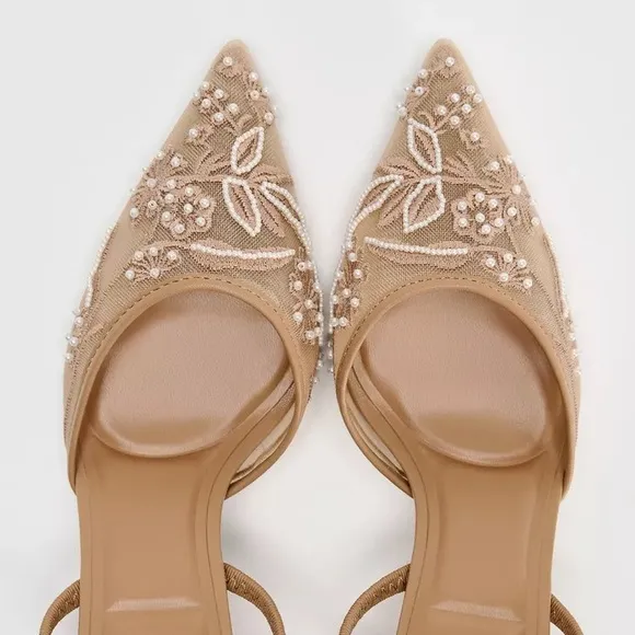 Zara Embroidered Mesh Slingback Heels