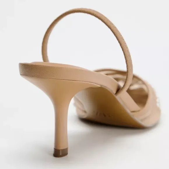 Zara Embroidered Mesh Slingback Heels