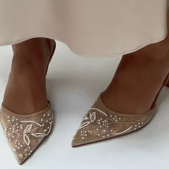 Zara Embroidered Mesh Slingback Heels