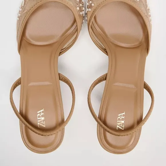 Zara Embroidered Mesh Slingback Heels