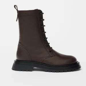 ZARA LACED LEATHER ANKLE BOOTS