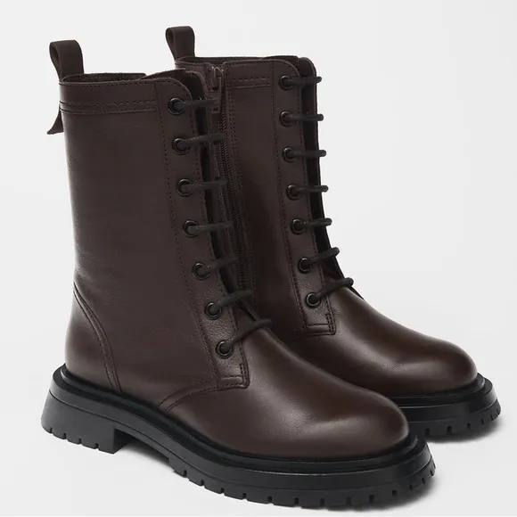 ZARA LACED LEATHER ANKLE BOOTS