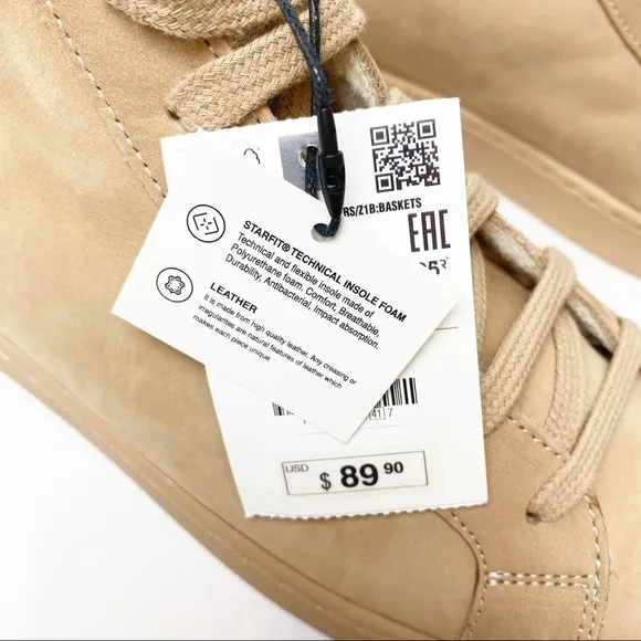 Zara | Leather High Top Sneakers in Beige
