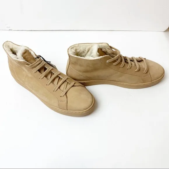 Zara | Leather High Top Sneakers in Beige