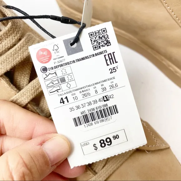 Zara | Leather High Top Sneakers in Beige