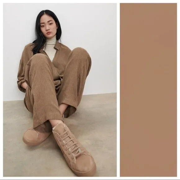 Zara | Leather High Top Sneakers in Beige