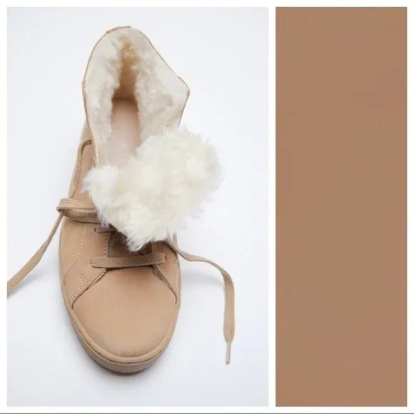 Zara | Leather High Top Sneakers in Beige