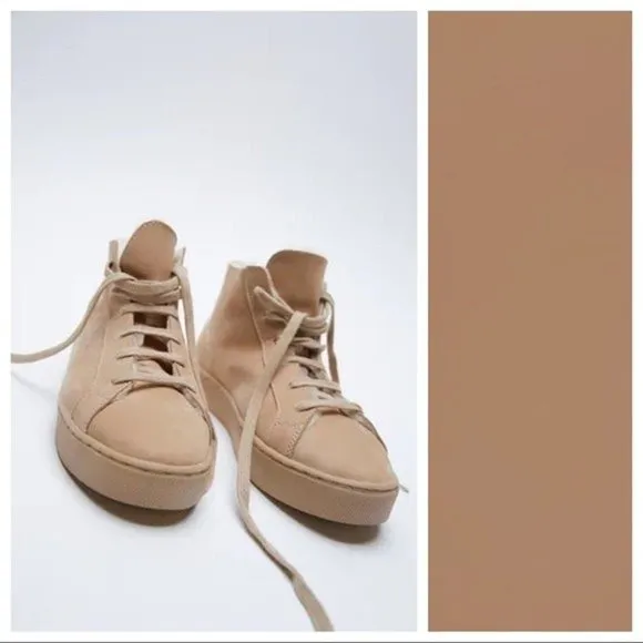 Zara | Leather High Top Sneakers in Beige
