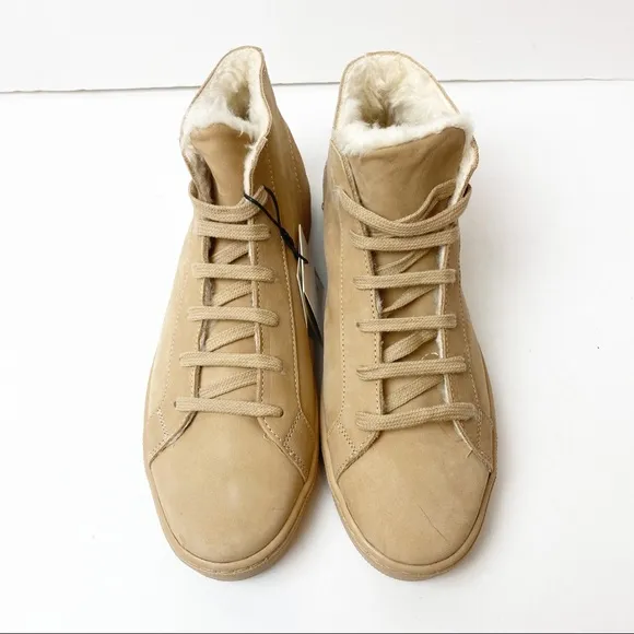 Zara | Leather High Top Sneakers in Beige