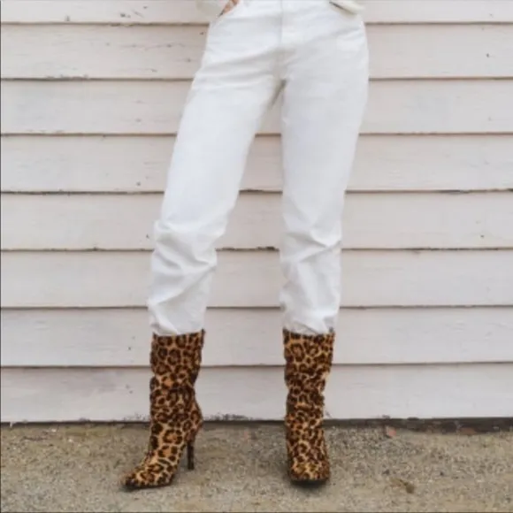 Zara NEW leather heeled animal print ankle boots