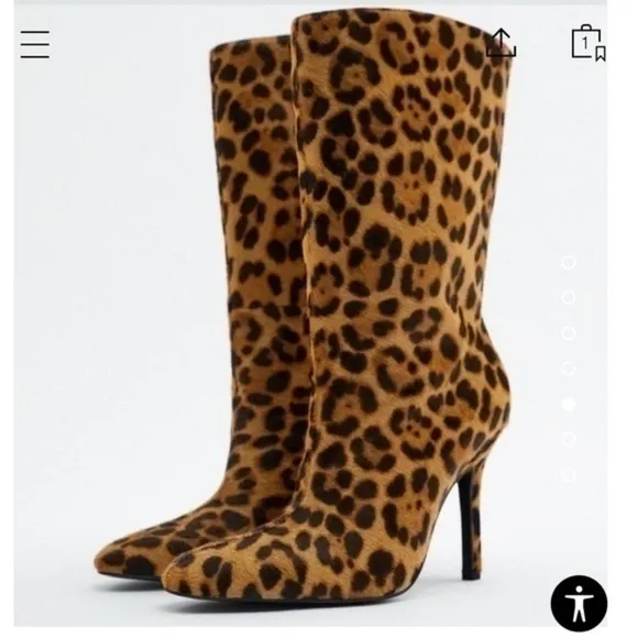 Zara NEW leather heeled animal print ankle boots