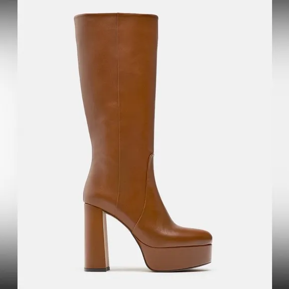 Zara platform leather Boots camel,
