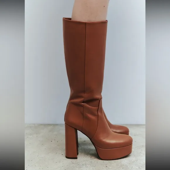 Zara platform leather Boots camel,