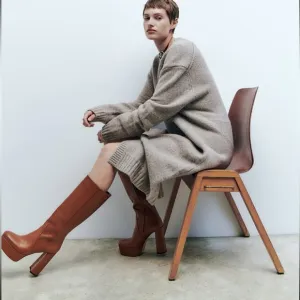 Zara platform leather Boots camel,